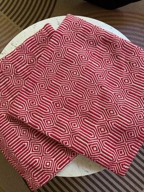 Set of Boho Throw Pillow Covers, 22”x22”, two red-white, woven covers